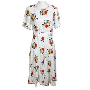 Boden‎ Ruth Ivory Bouquet Floral Print Dress Women's Size 6R Short Sleeve